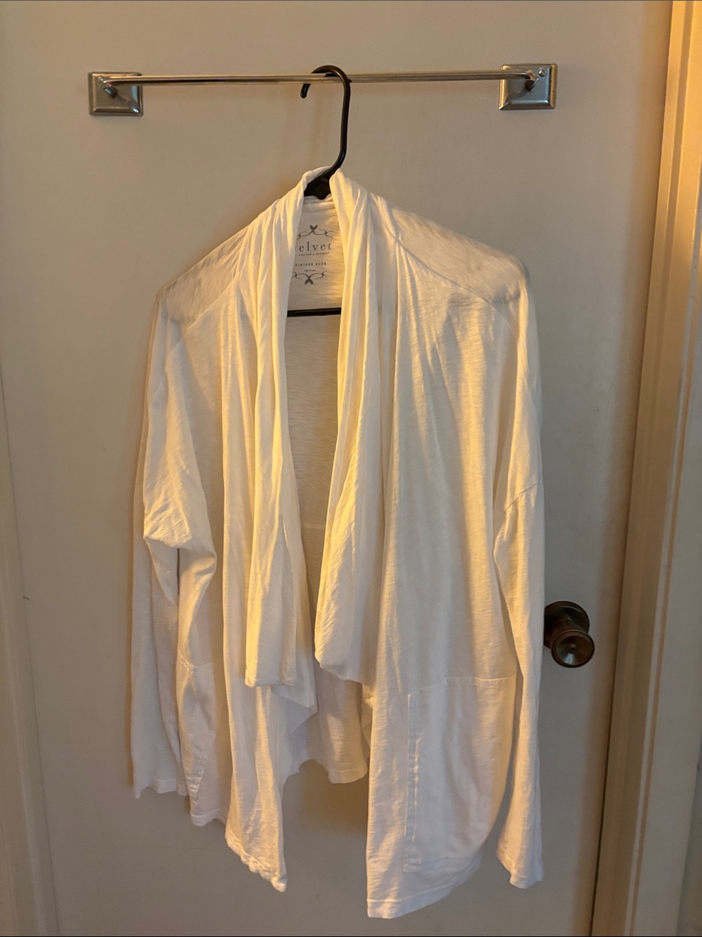 Velvet by Graham & Spencer White Draped Open-Front Cardigan